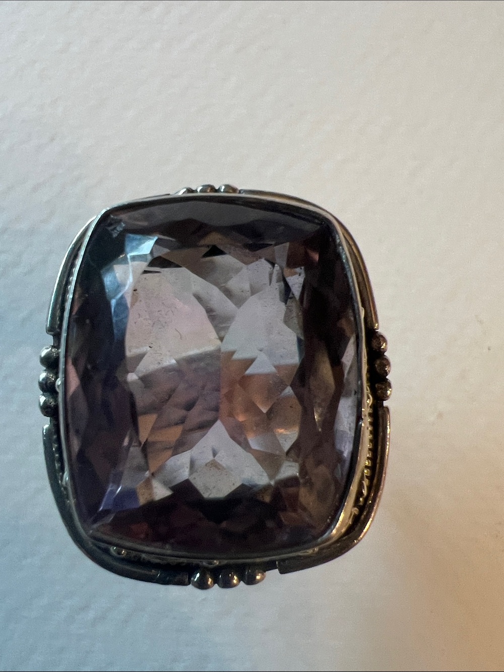 Sterling Silver Large Adjustable Purple Cushion-Cut Gemstone Statement Ring - Picture 4 of 6